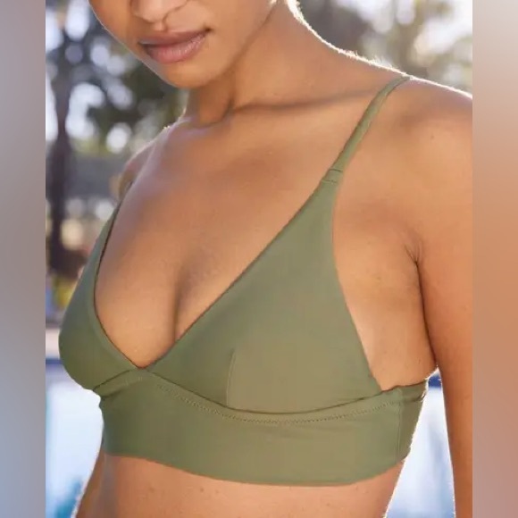 Aerie Triangle Swim Top Olive Green M - Picture 2 of 9